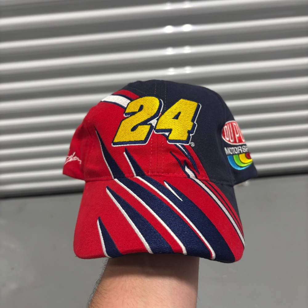 Vintage Jeff Gordon 24 NASCAR Hat Chase Authentics DuPont Motorsports Red Navy